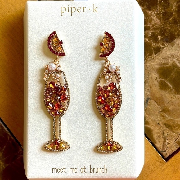 Brand New Piper K “Meet me at Brunch” Cocktail Crystal Rhinestone Drop Earrings - Picture 12 of 12
